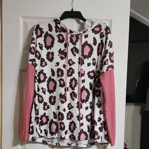 Leopard Print Hoodie with Pink Sleeves